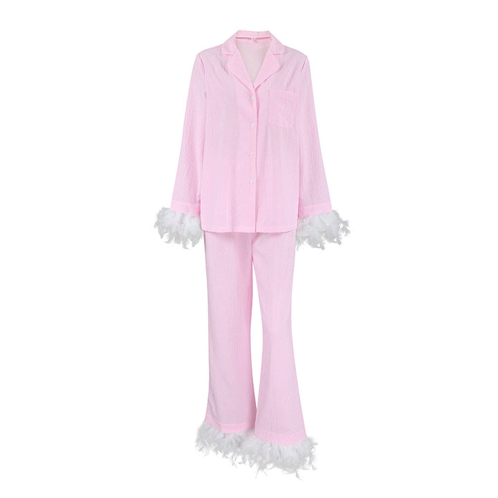 Damer Pyjamasæt med elegante plysdetaljer og fine ternet mønstre Stilla