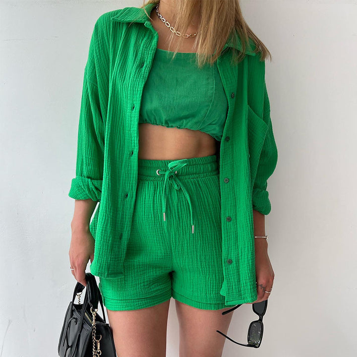 Dame Sommerligt Sæt med afslappet Bluse og Shorts i det ubekymrede Look Stilla