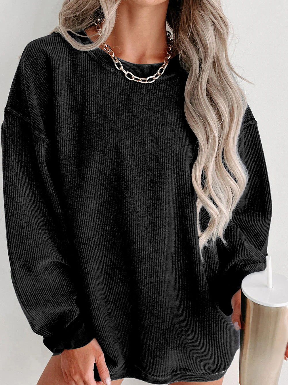 Dame Oversized Sweatshirt med ribstruktur og afslappet snit Stilla