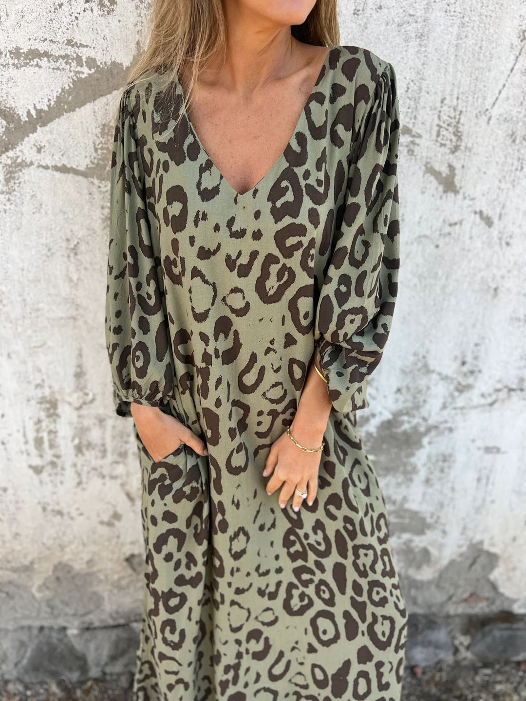 Dame maxikjole med leopardmønster Stilla