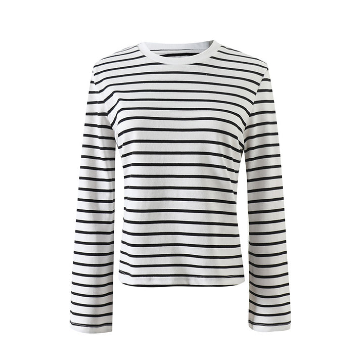 Damer Stribet Langærmet T-shirt med Rund halsudskæring og blødt stof Stilla