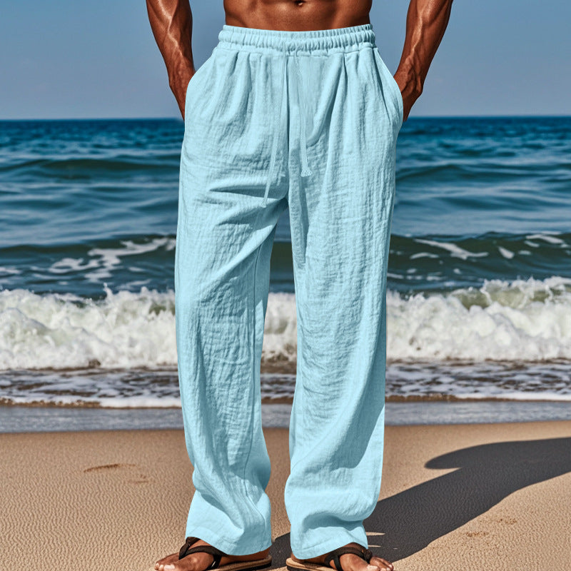 Herrer nan luftig strandbukser lavet af bomulds-linned med tunneltræk og sidelommer Skovae