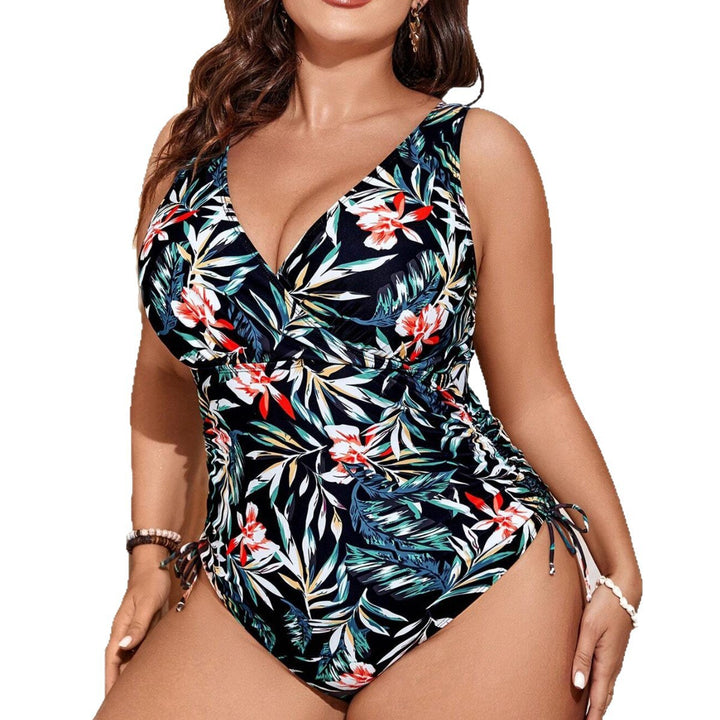 Dame one-piece badedragt med blomster-omslagsdesign og figurformende ruching Skovae