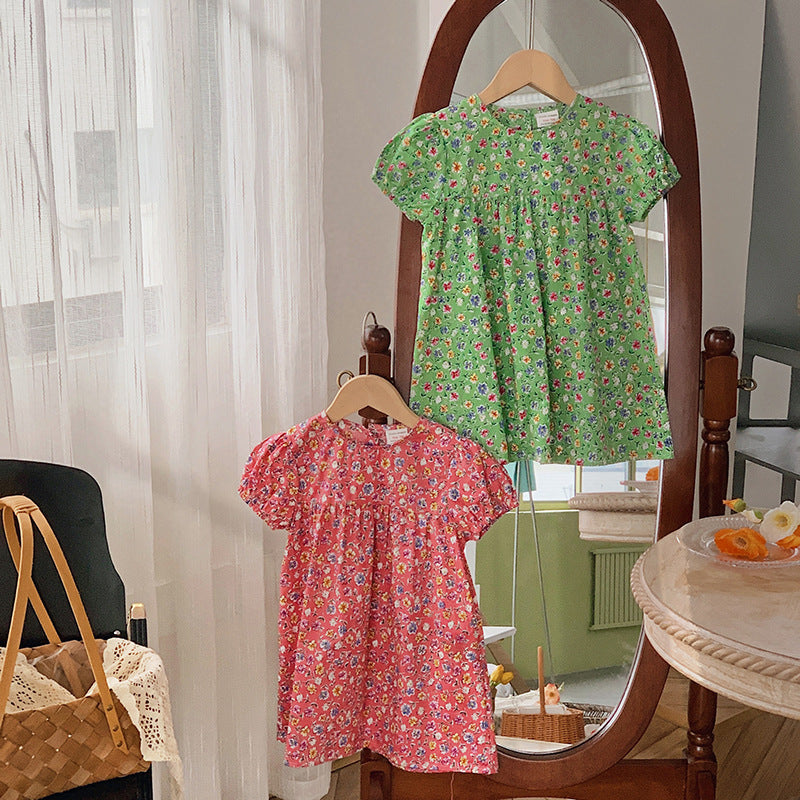 Pige Floral Print Korte Ærmer Kjole Stilla