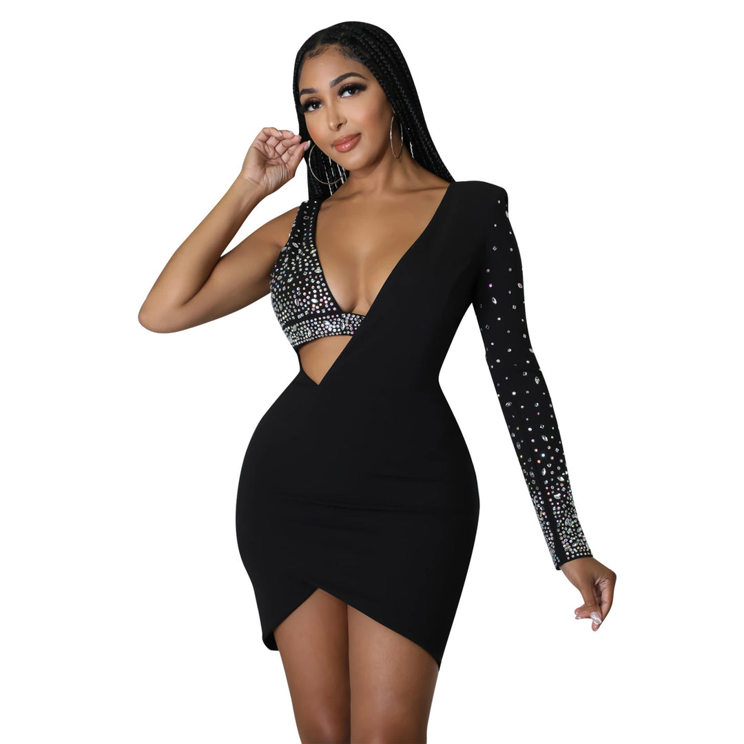 Dame Elegant Cutout Mini Kjole med Strassdetaljer Stilla