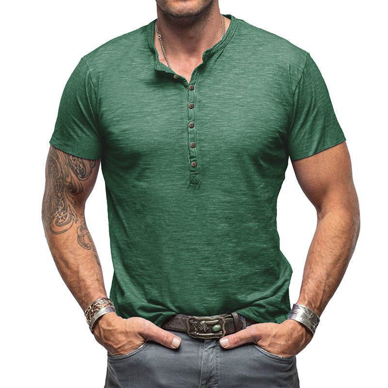 Herrer Henley-T-shirt med moderne snit og knapbar udskæring Stilla