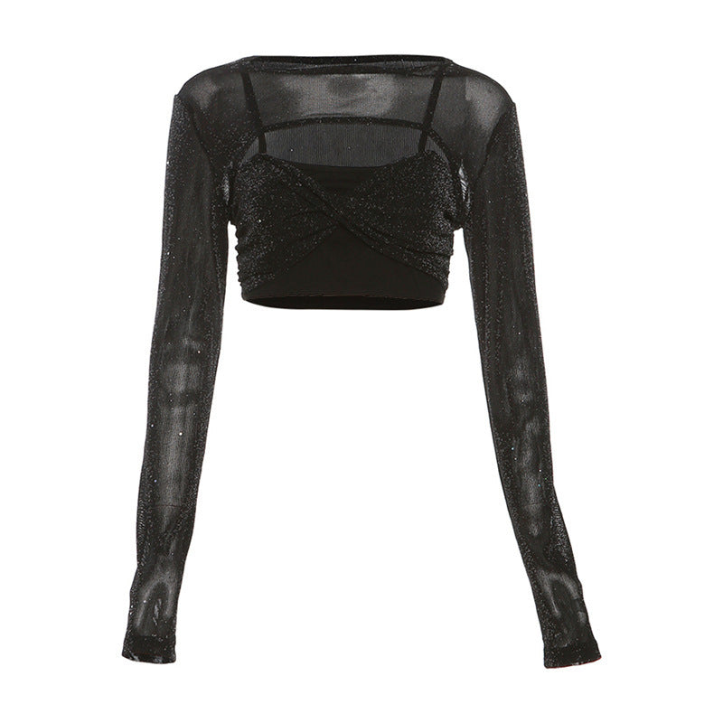 Dame elegant, figursyet top med transparente ærmeapplikationer Stilla
