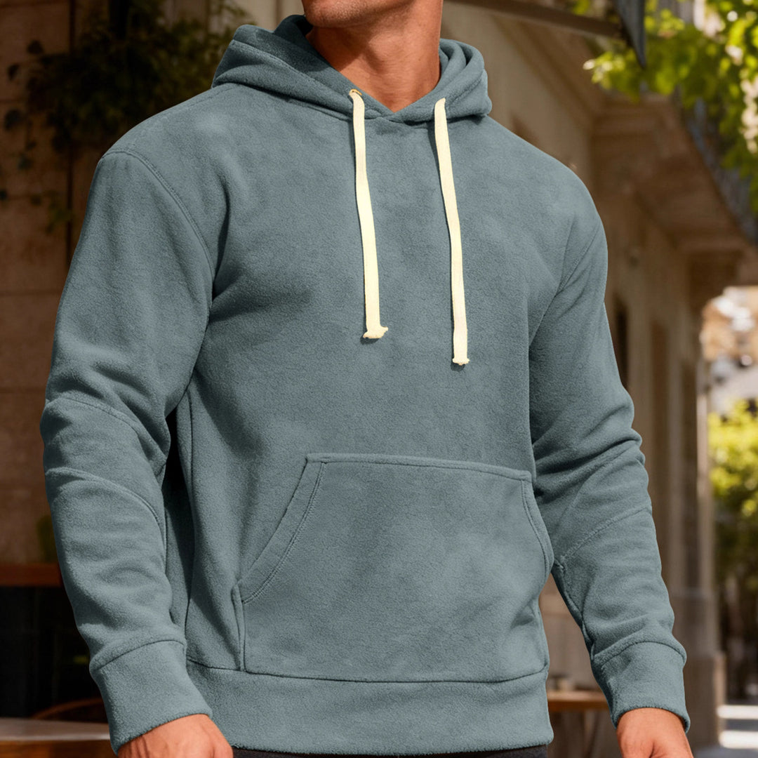 Herren nan samtblød hætte sweatshirt med sømdetaljer, kængurulomme og kontrast snor Skovae