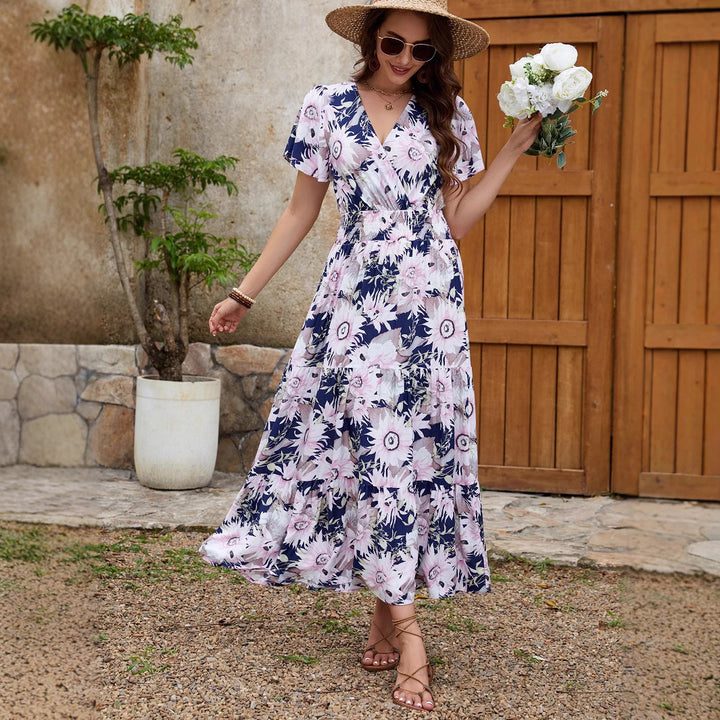 Dame Blomster Wrap Maxi Kjole Stilla