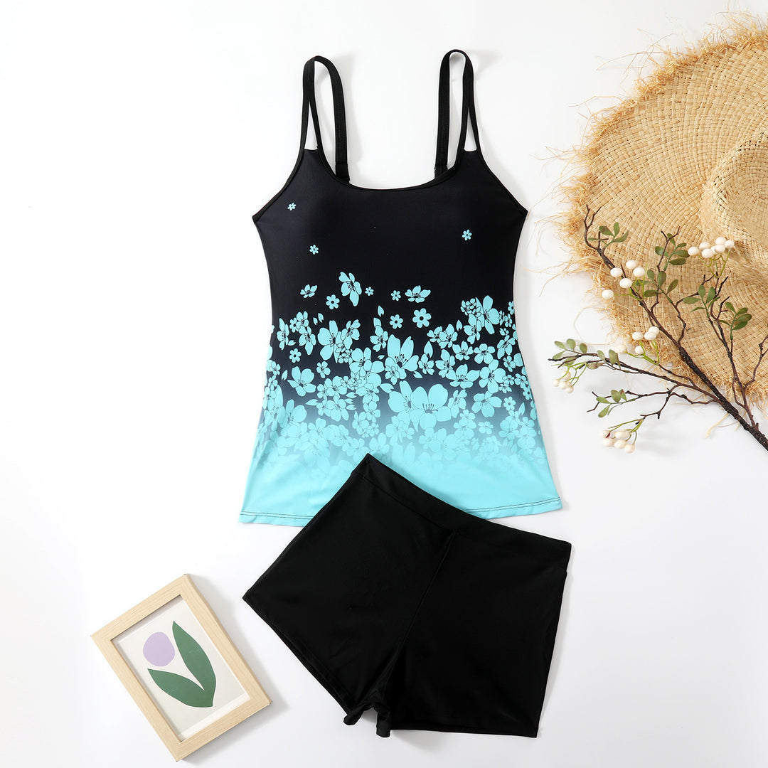 Dame Sporty Tankini-sæt med blomster-top og shorts Skovae