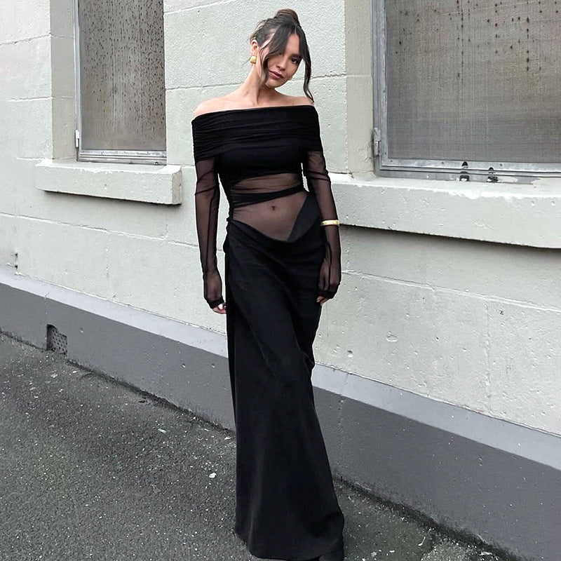 Dame Off-Shoulder Maxikjole med diskret drapering og figursyet silhuet Stilla