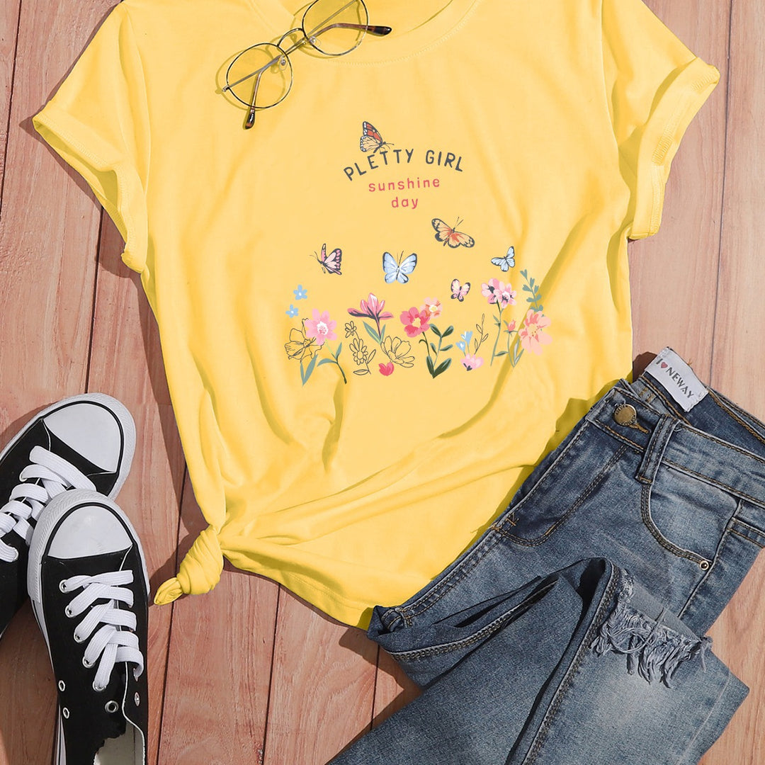 Kvinders t-shirt med legende blomsterprint og elegant print Stilla