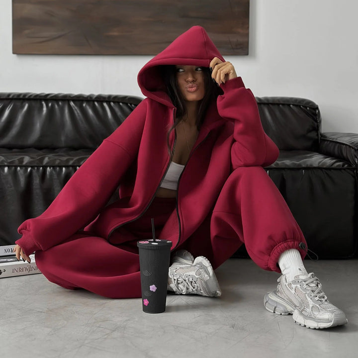 Kvinders afslappede oversized hoodie og jogger sæt med elastiske manchetter og behagelig pasform
