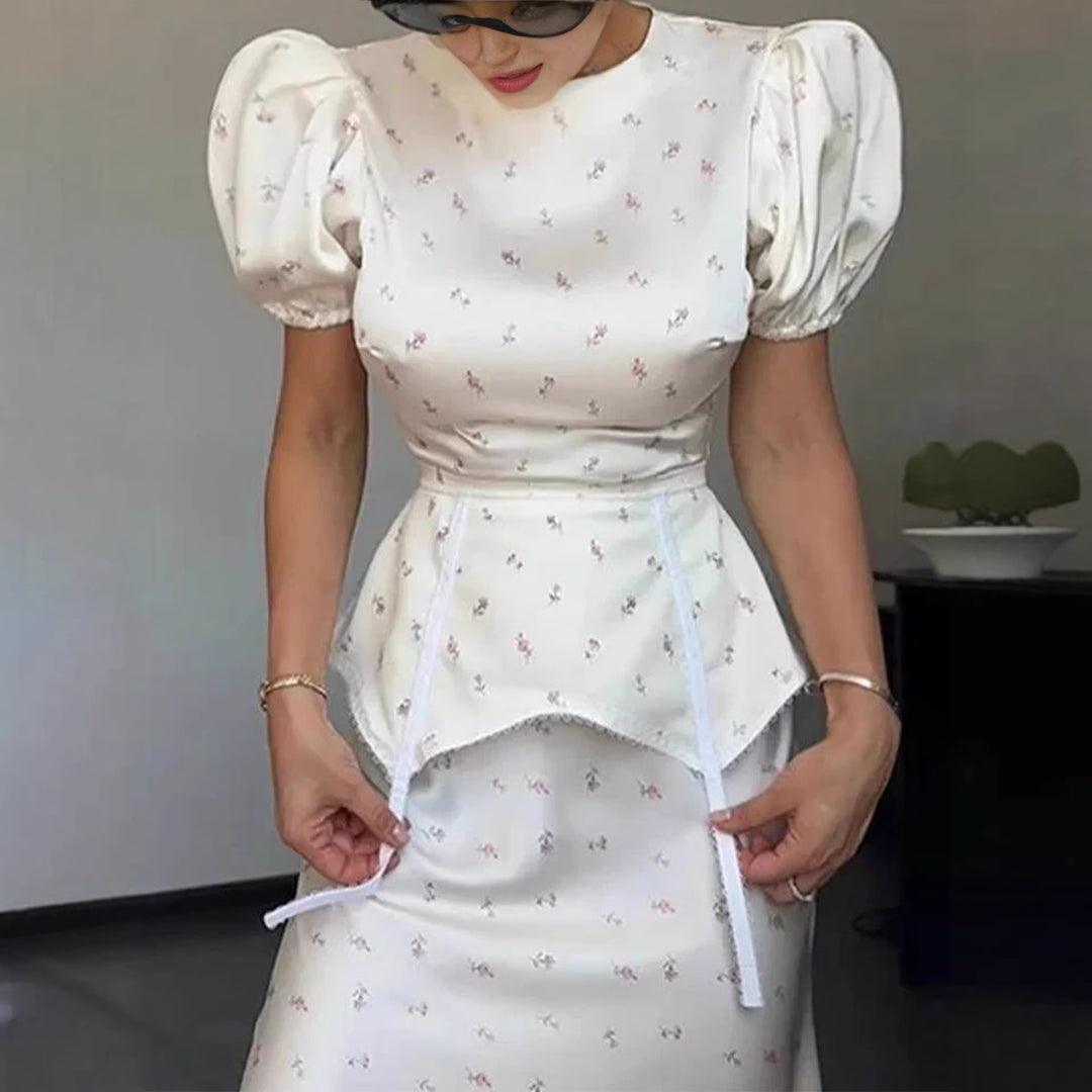 Damer Elegant Top med Puffærmer og Legesyg Talje Detalje