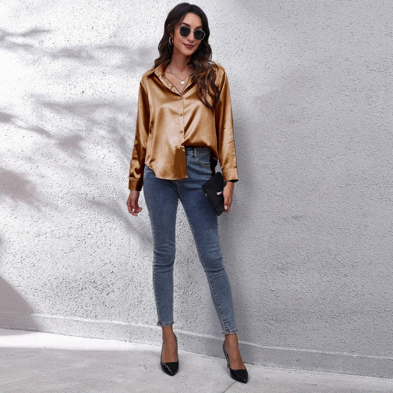 Dame elegant satinbluse Stilla