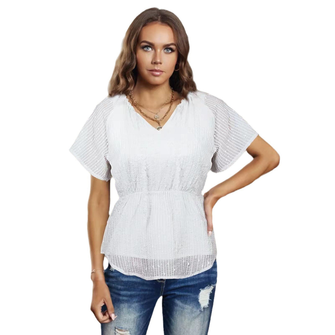 Damebluse med ruffles detaljer og elastisk linning Stilla