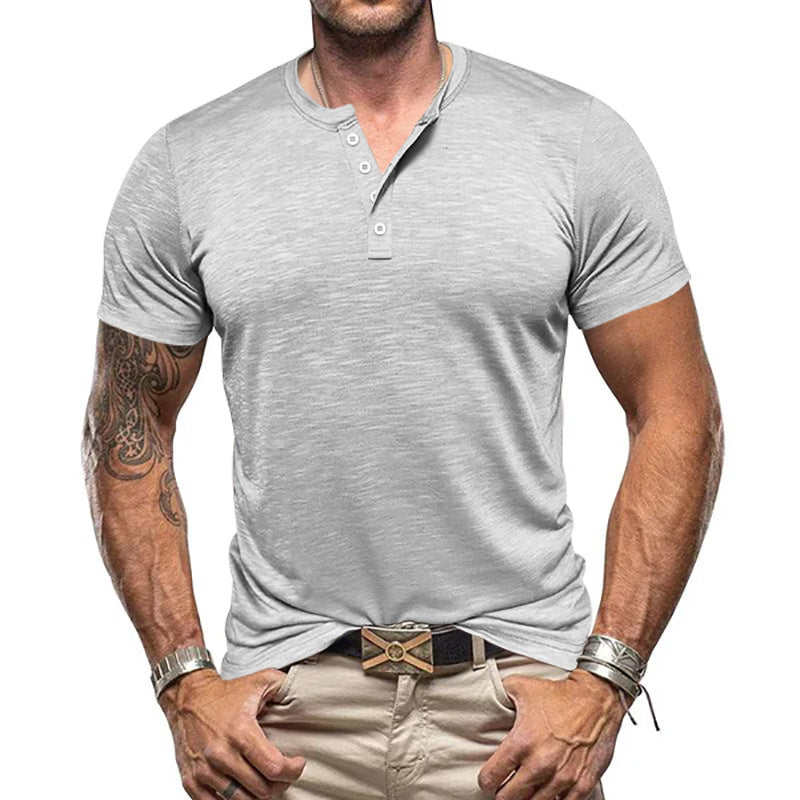 Herrer nan atletisk Henley T-shirt lavet af struktureret slub-bomuld med kort knaplukning Skovae