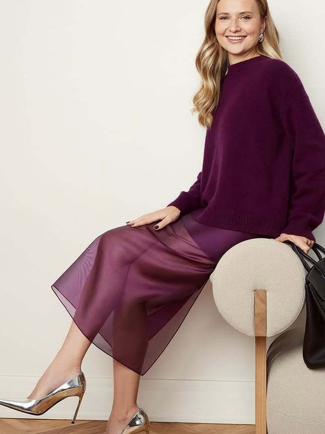 Kvindernes Lange Chiffon Nederdel med Side Slids og Elegant Silhuet