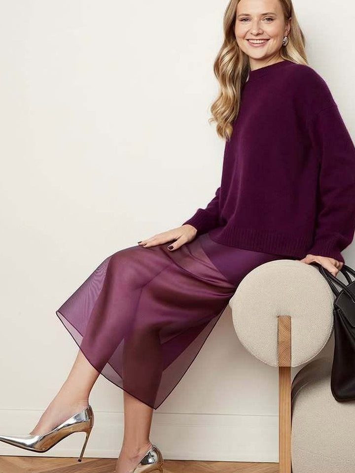 Kvindernes Lange Chiffon Nederdel med Side Slids og Elegant Silhuet
