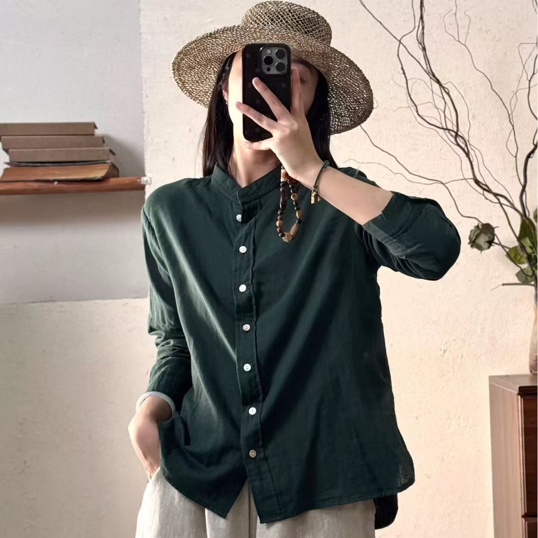 Femme Let Langærmet Button-Up Tunika-Skjorte Stilla