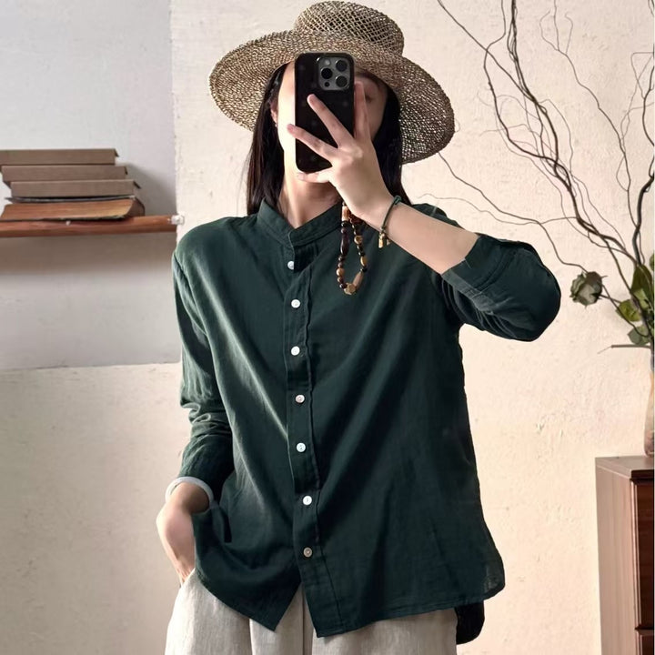 Femme Let Langærmet Button-Up Tunika-Skjorte Stilla