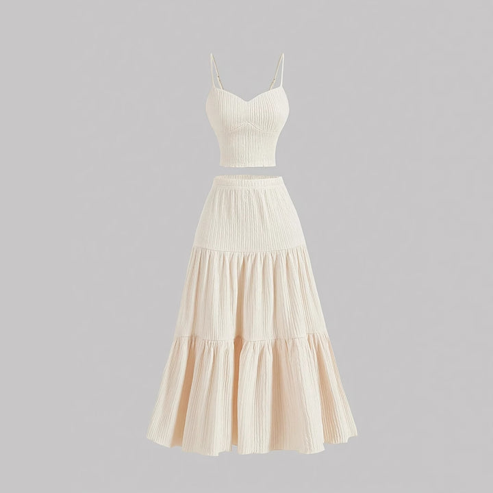 Dame luftig sommer top i to-delt look med volanger og justerbare stropper Stilla