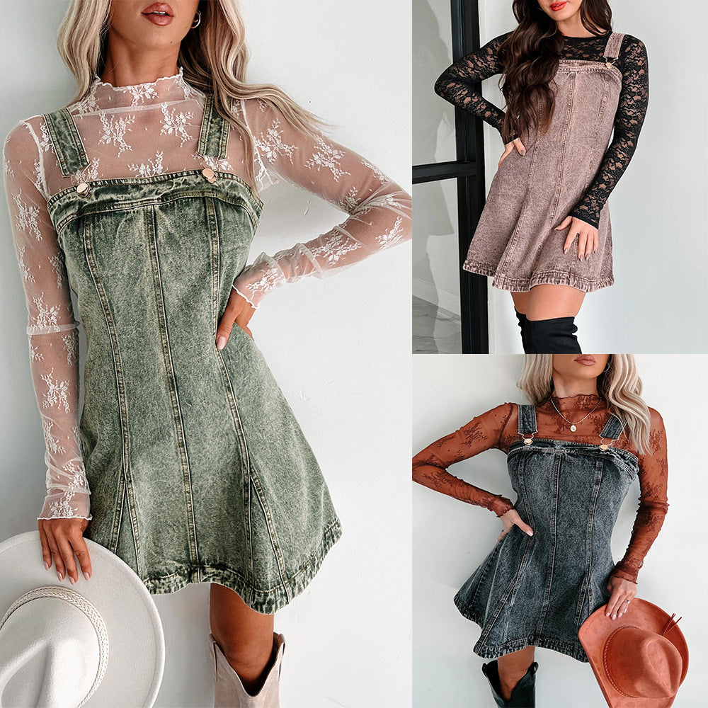 Dame Jeans-rammekjole med elegante stropper og afslappet snit Stilla