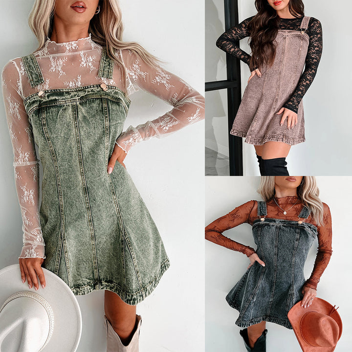 Dame Jeans-rammekjole med elegante stropper og afslappet snit Stilla