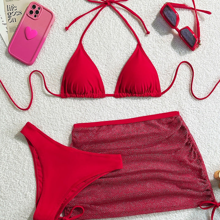 Femme Triangle Bikini Sæt med Mesh-Nederdel Stilla
