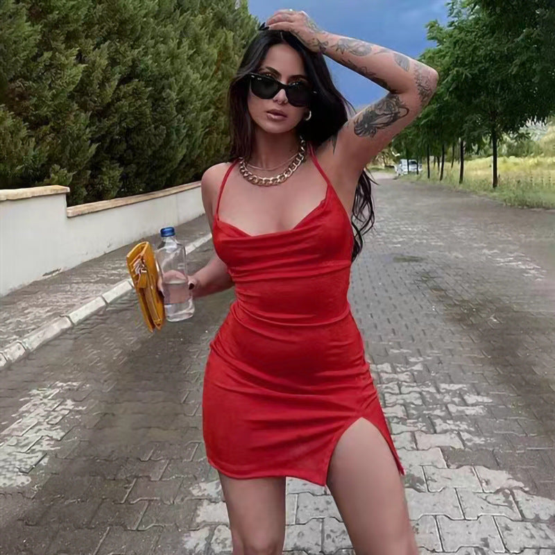 Dame Bodycon Mini Kjole med Slids Stilla