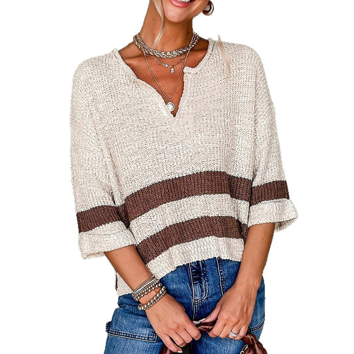 Kvinder Cropped Tekstureret Strikpullover med Stribede Accenter Stilla