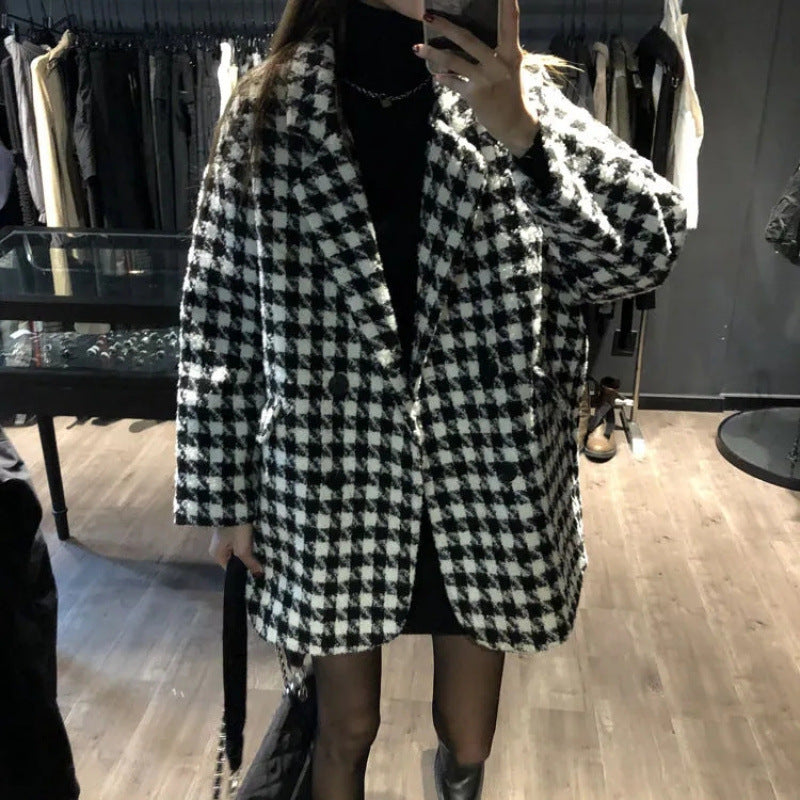 Kvinder Oversized Ternet Frakke med Dobbelt Knaplukning Skovae