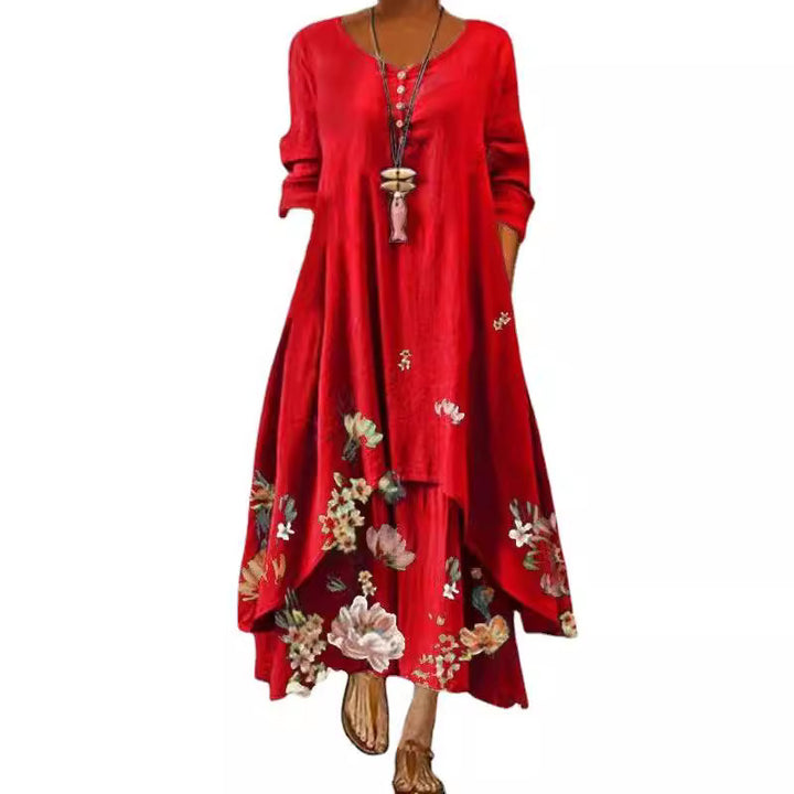 Dame Langærmet Floral Print Maxi Kjole Stilla