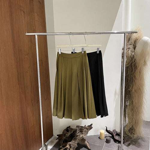 Dame elegant, svingende midi-nederdel med folder og høj talje Stilla