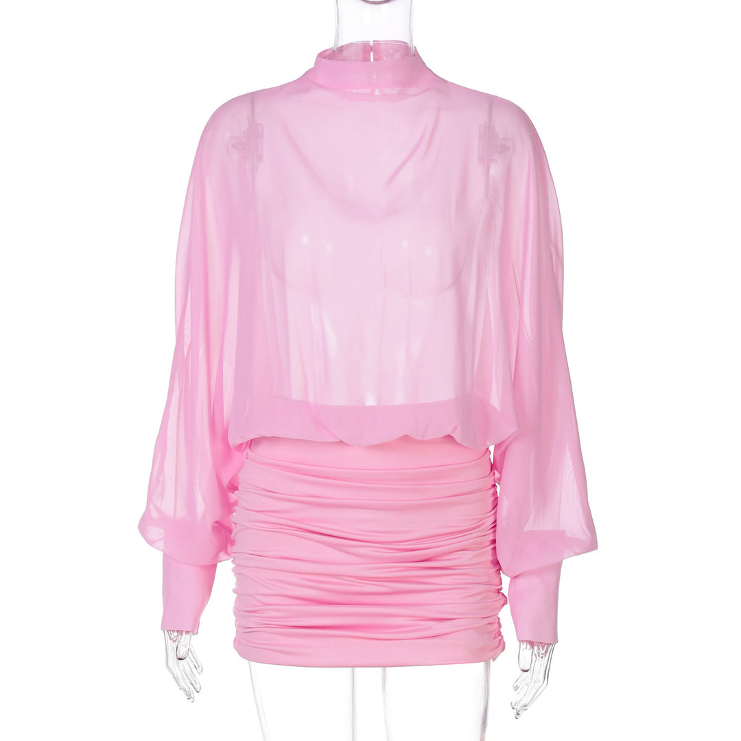 Dame Transparent Bluse med Draperinger Skovae