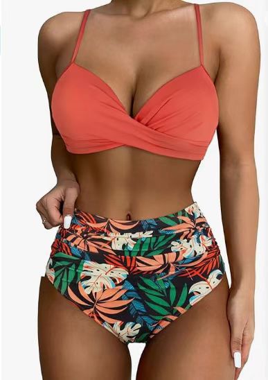 Damer Højtaljet Bikini-sæt med Draperinger Skovae