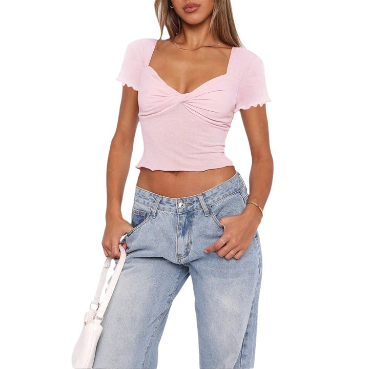 Dame Crop-Top med hjerteformet udskæring og flæsede detaljer Stilla