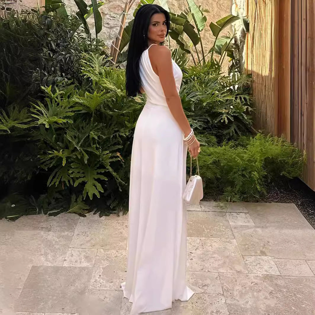 Femme Elegante Halterneck Slids Maxi Kjole Stilla