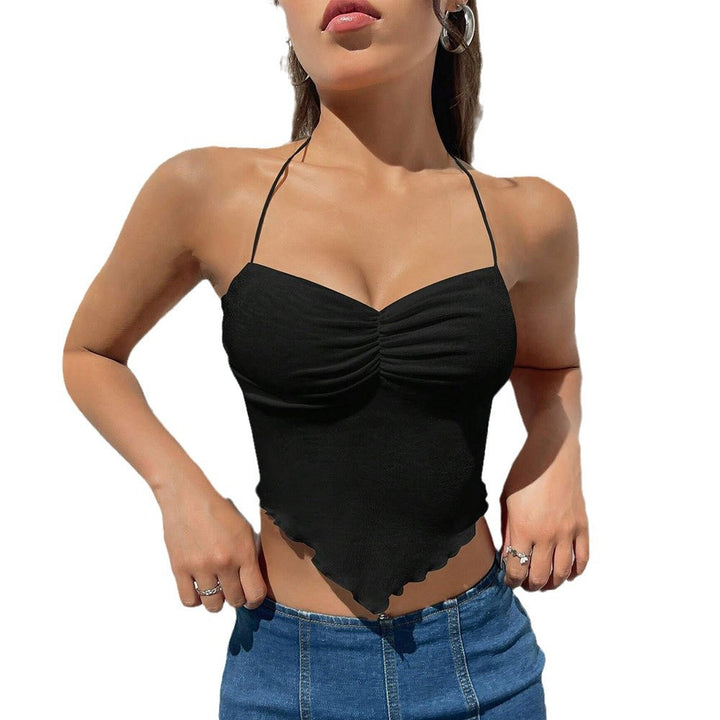 Kvindernes ærmeløse crop top med flæser og dekorativ blondekant Stilla