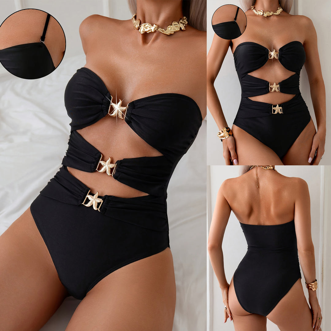 Dame Bandeau-badedragt med cut-outs og smykkedetaljer Stilla