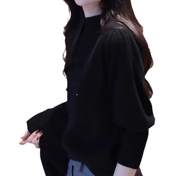 Dame elegant rullekrave sweater med voluminøse ærmer og ribdetaljer Stilla