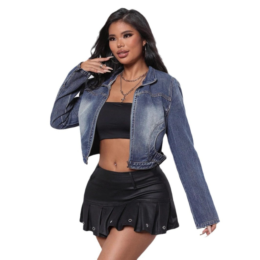 Kvinders denimjakke i trendy crop-stil med subtile vaskeeffekter Stilla