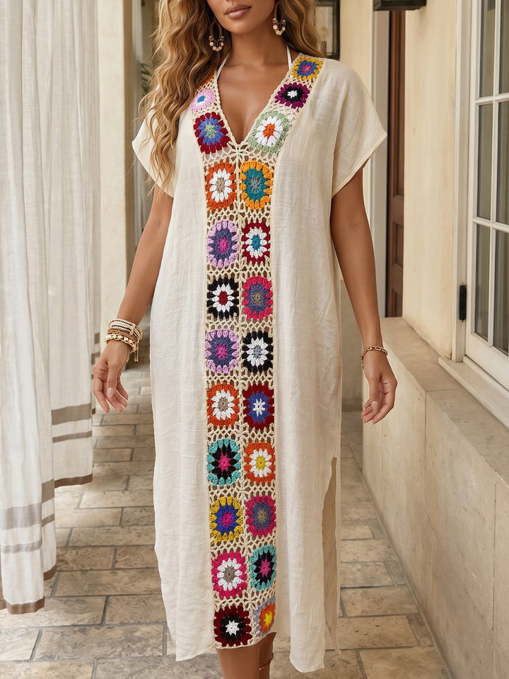 Damer hækle-strandkimono med blomster patchwork-design Skovae