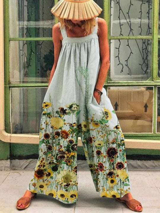 Kvinde luftig Jumpsuit med farverigt blomsterprint og praktiske sidelommer Stilla