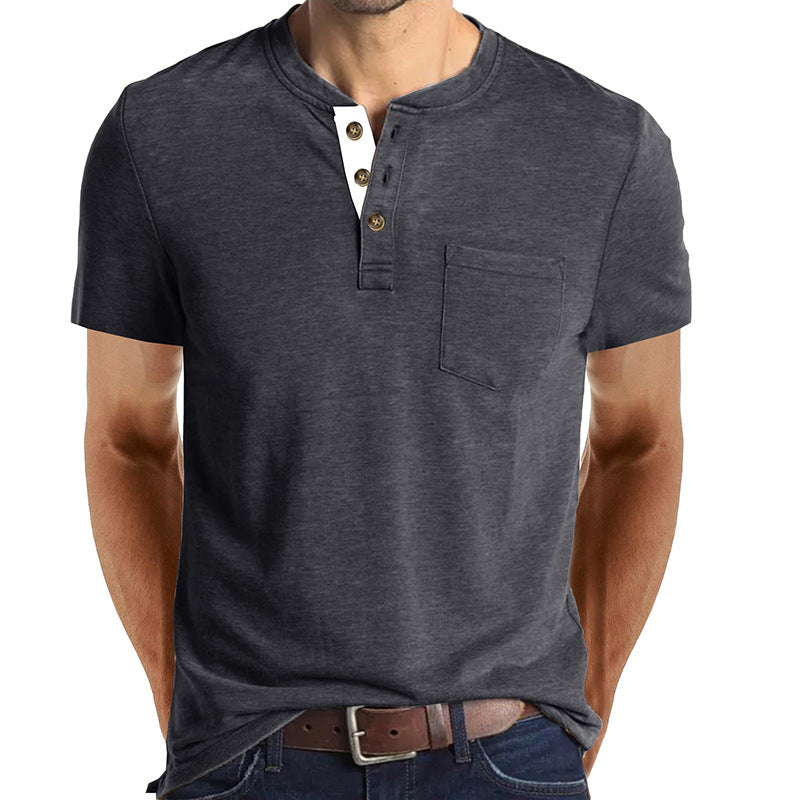 Herre kortærmet Henley-shirt med lomme-detalje Stilla