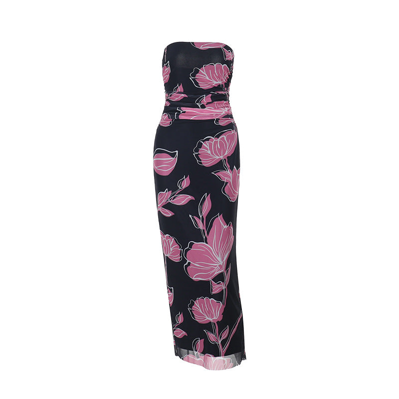 Dame elegant off-the-shoulder maxikjole med blomsterdesign Skovae
