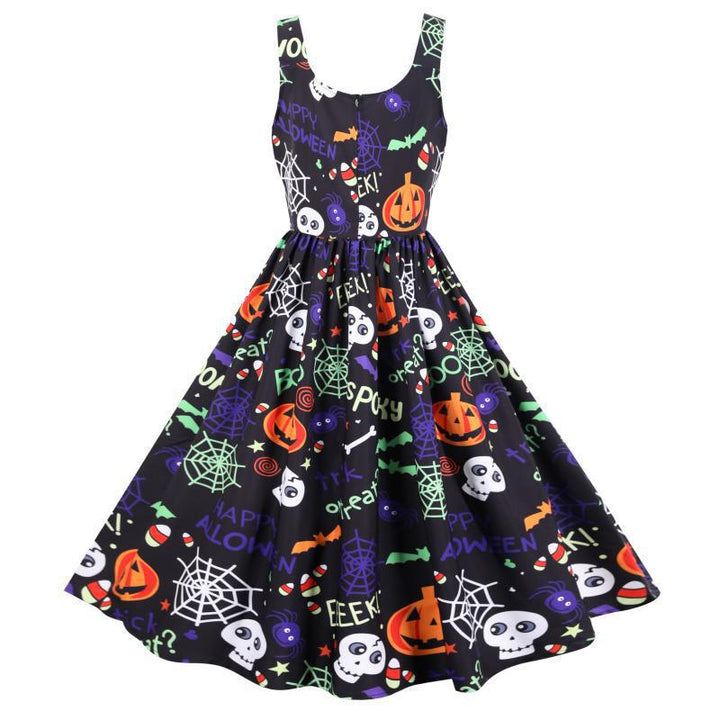 Kvindernes svingkjole med Halloween-motiver og elegant A-linje silhuet Stilla