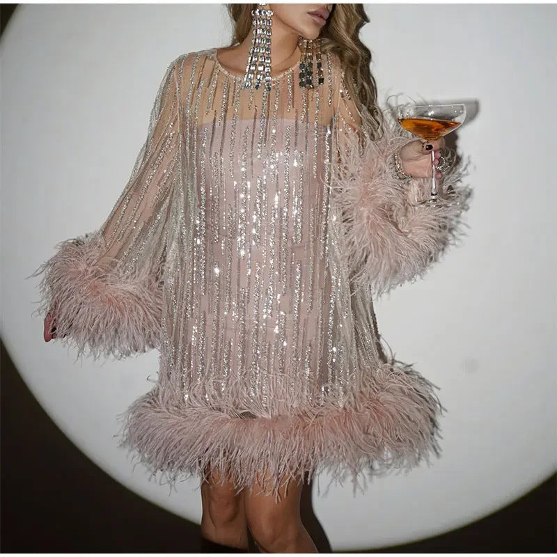 Dame Glamourøst Partykjole med gennemsigtig Tulle og glitrende Applikationer Stilla