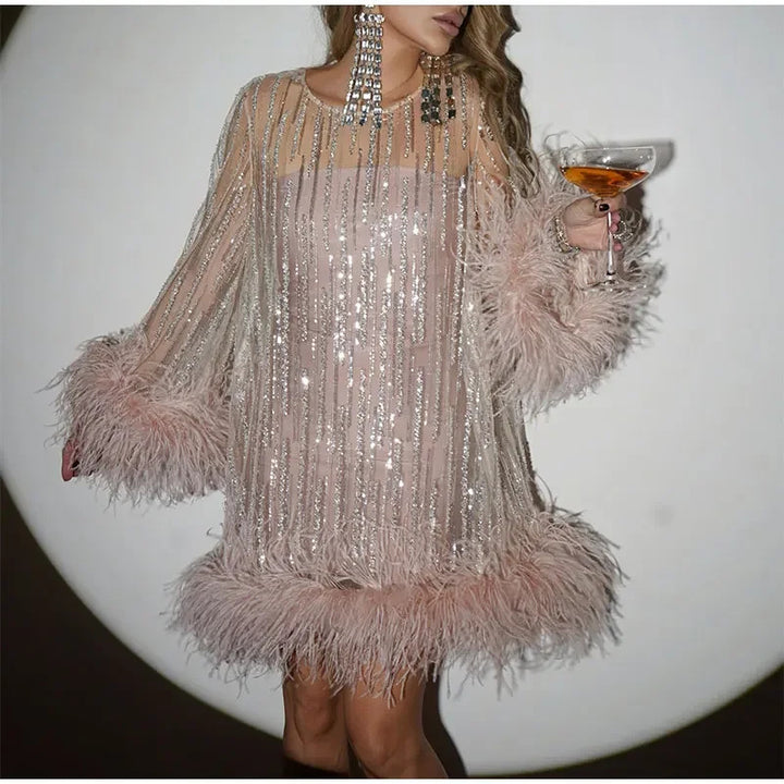 Dame Glamourøst Partykjole med gennemsigtig Tulle og glitrende Applikationer Stilla