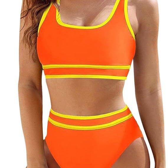 Dame sportsy bikini-sæt med højt skåret underdel og sporty overdel Skovae